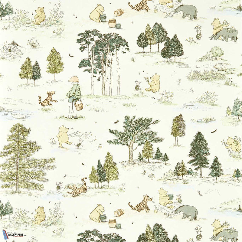 Winnie The Pooh papel pintado en Macaron Green de Sanderson