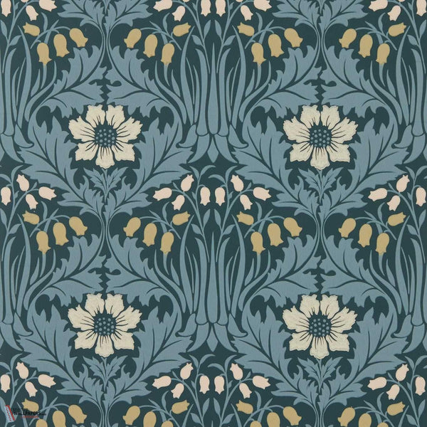 Woodbell & Anemone behang-Morris & Co-Indigo-Rol-Selected Wallpapers-Interiors