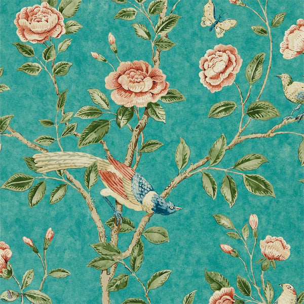 Andhara behang in Teal/Tumeric van Sanderson