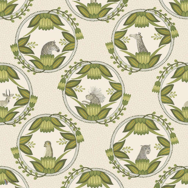 Ardmore Cameos behang in Olive Green on Stone van Cole & Son