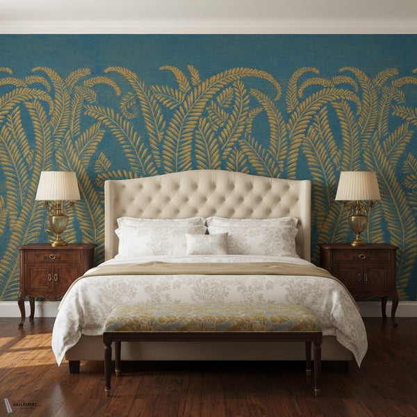 Art Deco Golden Fern wallpaper by Iksel — styled in a classic interior