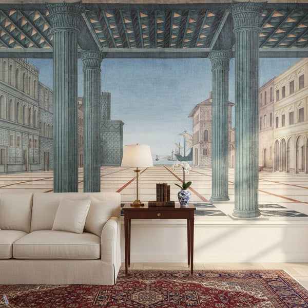 Brunelleschi Perspective wallpaper by Iksel — styled in a classic interior