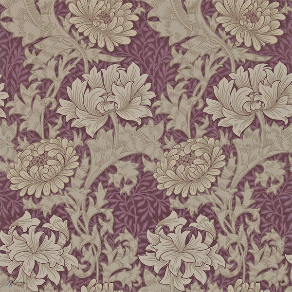 Chrysanthemum wallpaper in Wine van Morris & Co