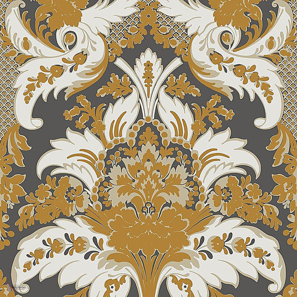 Aldwych behang in Parchment & Glitter Gold on Charcoal van Cole & Son