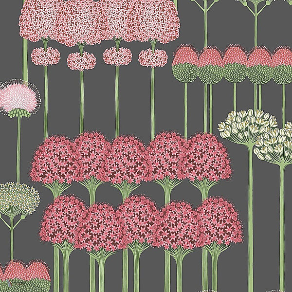 Allium behang in Coral & Leaf Green on Charcoal van Cole & Son