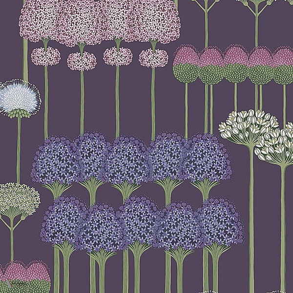 Allium behang in Mulberry & Heather on Violet van Cole & Son