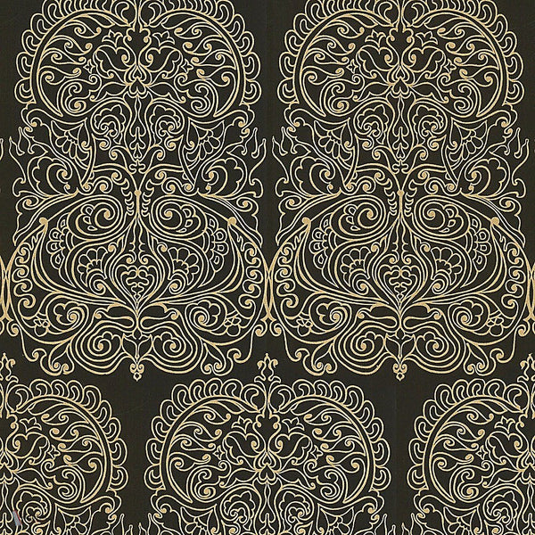 Alpana behang in Metallic Gold on Black van Cole & Son