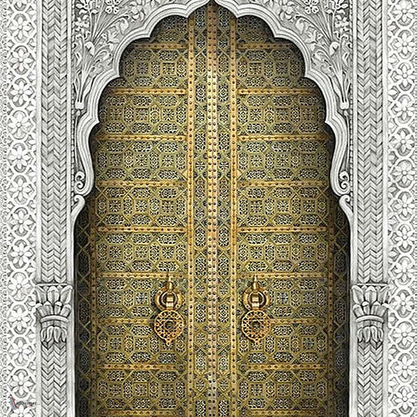 Bahia behang in Metallic Gold, Soot & Snow van Cole & Son