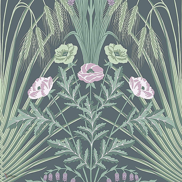 Bluebell behang in Sage, Mint & Lilac on Dark Viridian van Cole & Son