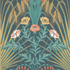 Bluebell behang in Viridian, Metallic Gold & Coral on Dark Viridian van Cole & Son