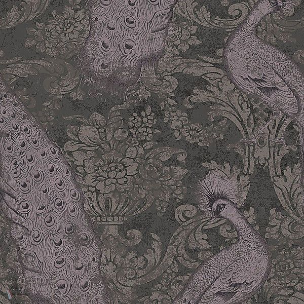 Byron behang in Metallic Lilac Grey & Mink on Charcoal van Cole & Son