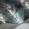Byron behang in Metallic Petrol & Metallic Silver on Charcoal van Cole & Son