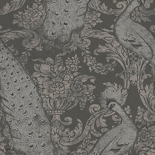Byron behang in Metallic Silver on Charcoal Foil van Cole & Son