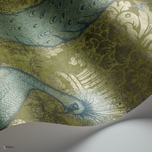 Byron behang in Metallic Teal & Metallic Gilver on Olive van Cole & Son