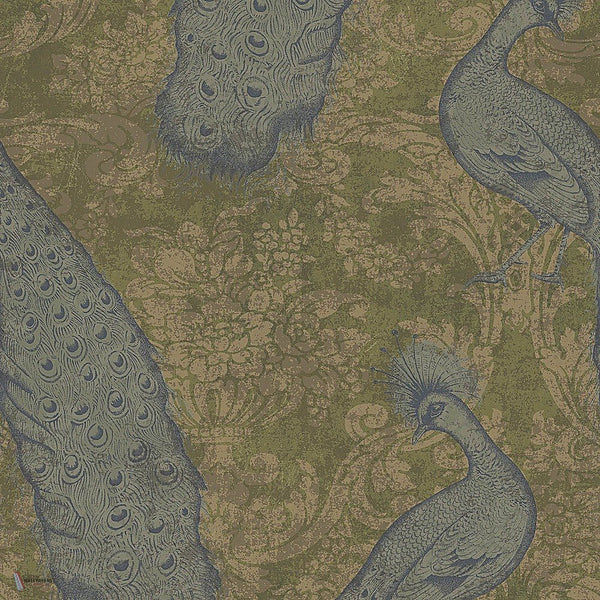 Byron behang in Metallic Teal & Metallic Gilver on Olive van Cole & Son