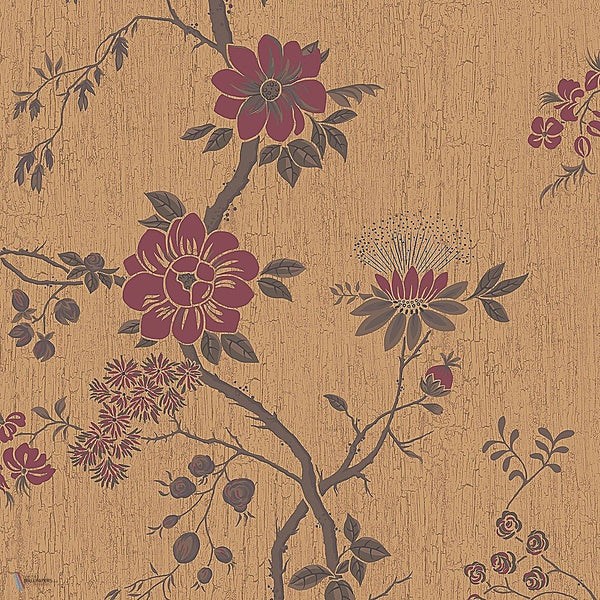 Camellia behang in Crimson on Metallic Gold van Cole & Son