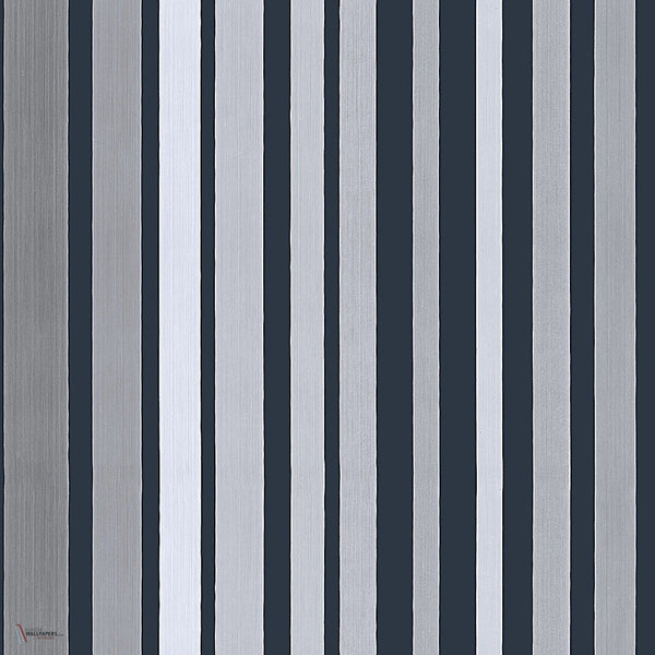 Carousel Stripe behang in Metallic Silver on Charcoal van Cole & Son