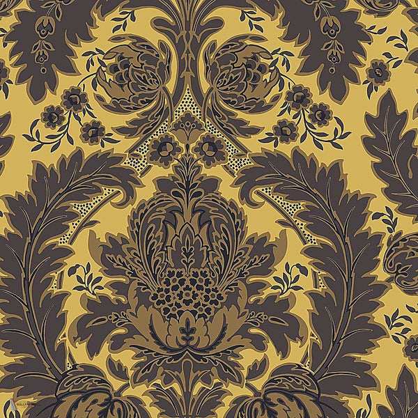 Coleridge behang in Charcoal on Yellow van Cole & Son