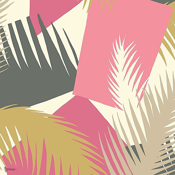 Deco Palm behang in Fuchsia, Magenta, Gold & Charcoal on Cream van Cole & Son