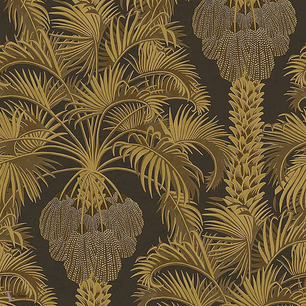 Hollywood Palm behang in Charcoal & Metallic Gold on Charcoal van Cole & Son