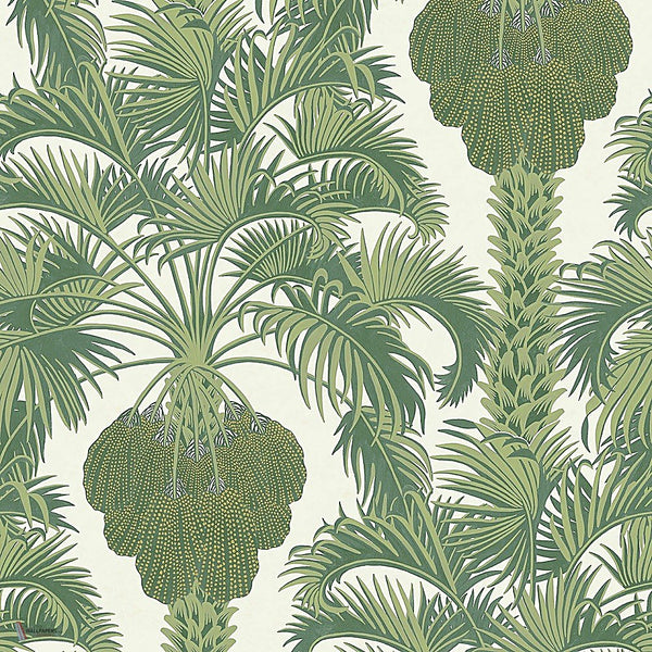 Hollywood Palm behang in Forest Green on Cream van Cole & Son