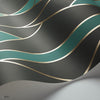 Oblique behang in Teal, Soot & Metallic Gilver van Cole & Son