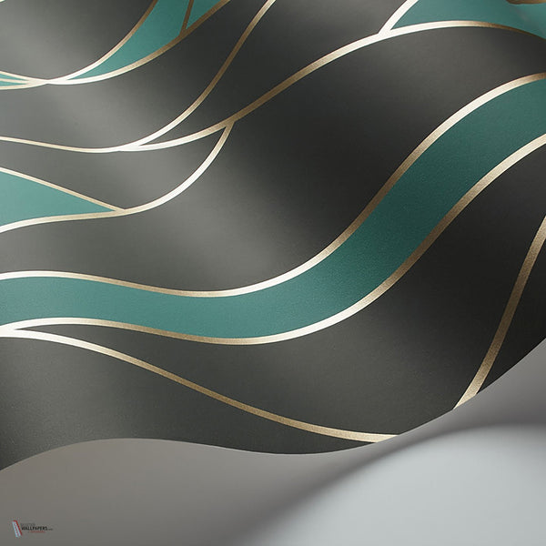 Oblique behang in Teal, Soot & Metallic Gilver van Cole & Son