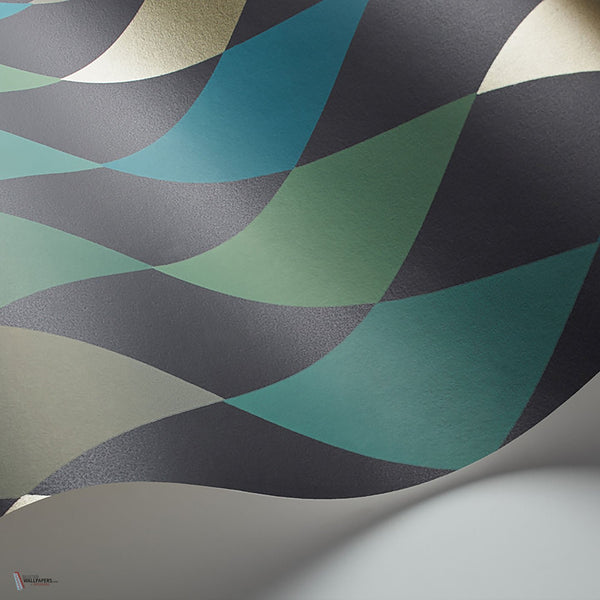 Punchinello behang in Viridian & Petrol on Charcoal van Cole & Son