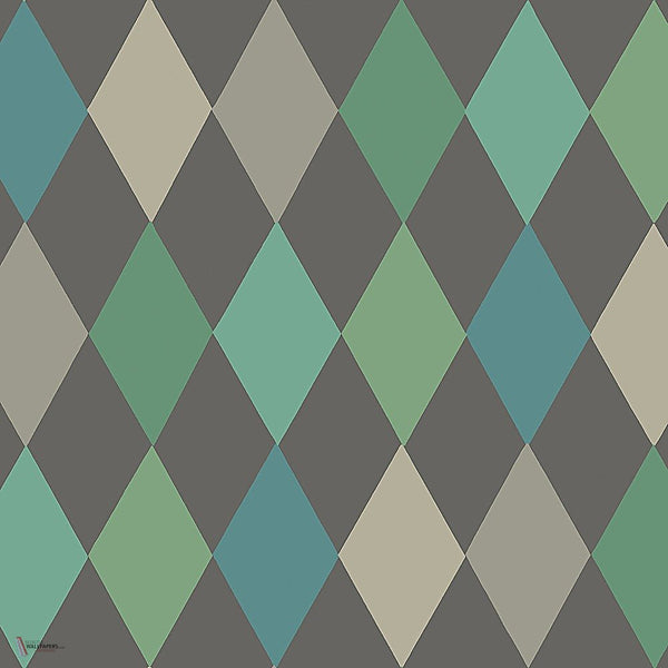 Punchinello behang in Viridian & Petrol on Charcoal van Cole & Son