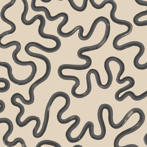Rainforest Squiggle behang in Charcoal & Soot on Cream van Cole & Son
