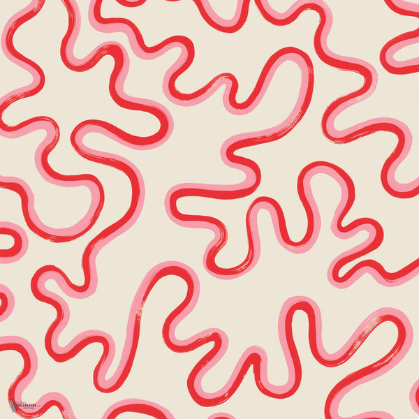Rainforest Squiggle behang in Crimson & Lipstick on Parchment van Cole & Son