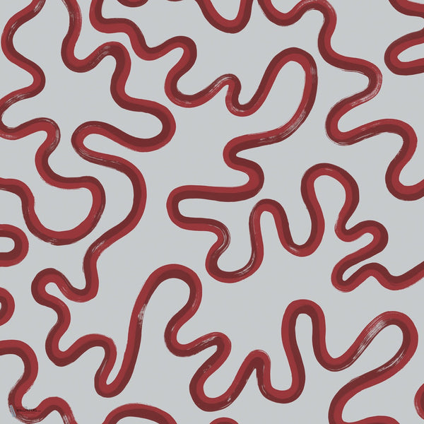 Rainforest Squiggle behang in Rouge & Burgundy on Soft Blue van Cole & Son