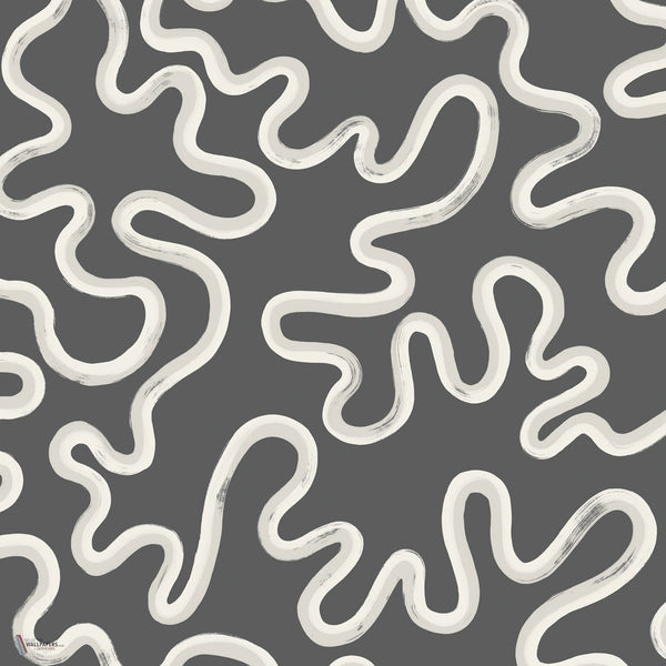 Rainforest Squiggle behang in White & Grey on Charcoal van Cole & Son