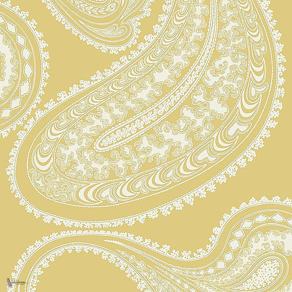 Rajapur Flock behang in Sunshine Yellow & White van Cole & Son