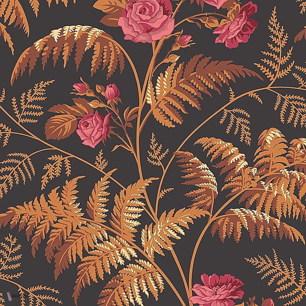 Rose behang in Rose & Burnt Orange on Black van Cole & Son