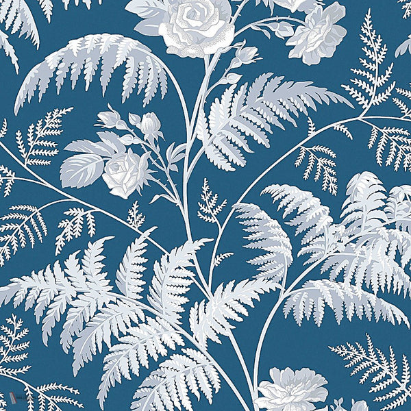 Rose behang in White & Ice Blue on Denim van Cole & Son