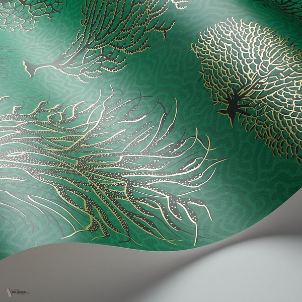 Seafern behang in Charcoal & Metallic Gold on Emerald van Cole & Son