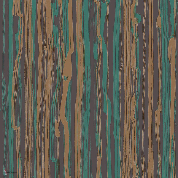 Strand behang in Metallic Bronze & Viridian on Soot van Cole & Son