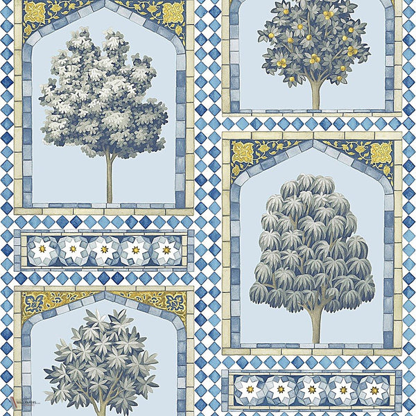 Sultan'S Palace behang in China Blue & Ochre van Cole & Son