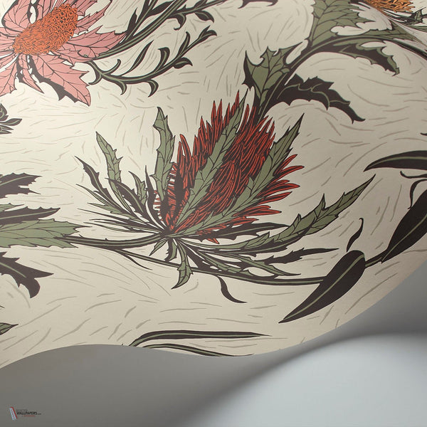 Thistle behang in Magenta & Orange on Parchment van Cole & Son