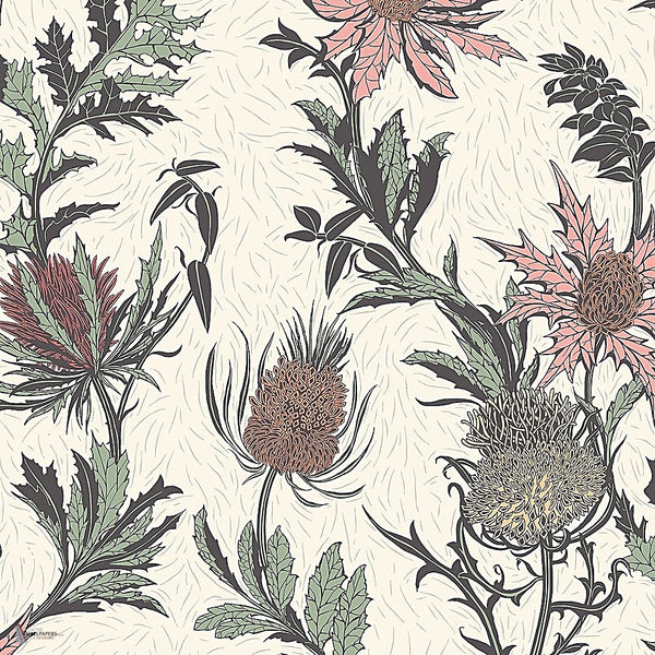 Thistle behang in Magenta & Orange on Parchment van Cole & Son