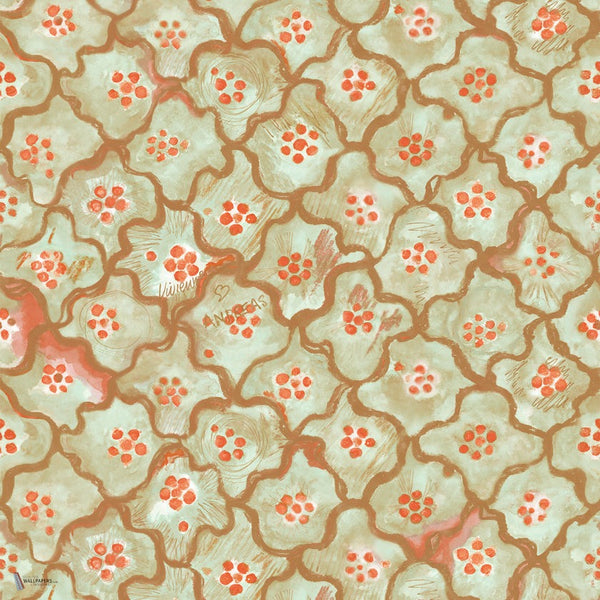 Vivienne Love Andreas behang in Mint & Tangerine van Cole & Son