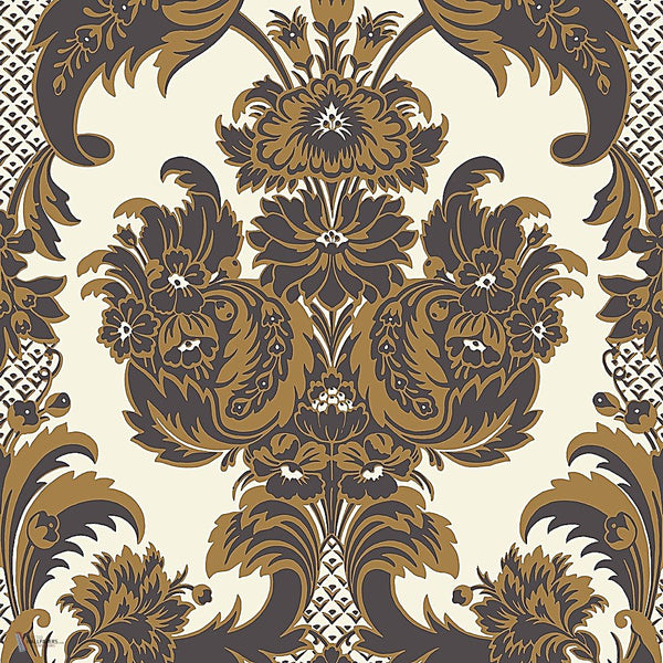 Wyndham behang in Metallic Gold & Charcoal on Chalk van Cole & Son
