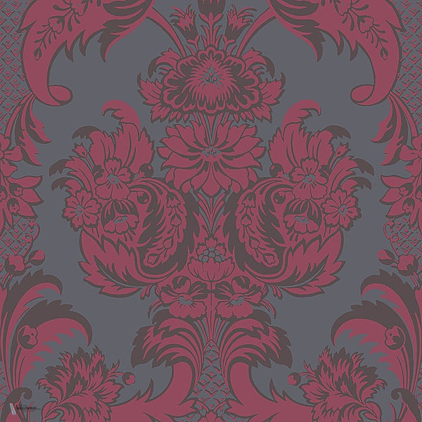 Wyndham behang in Ruby & Charcoal on Slate Grey van Cole & Son