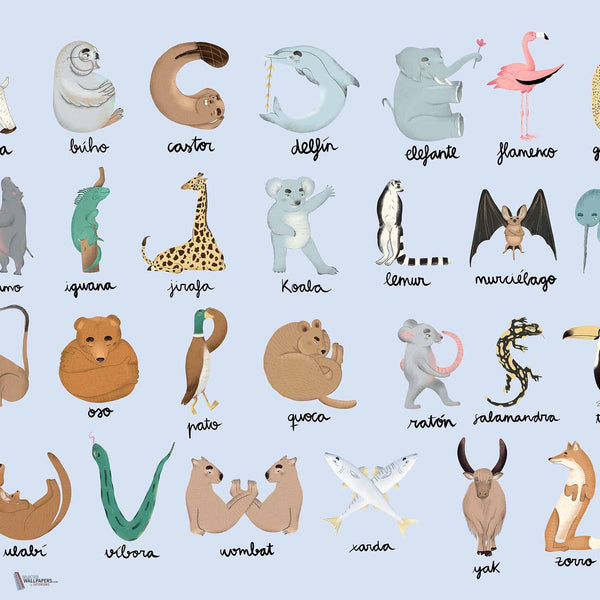 Animal Alphabet behang in Azure van Coordonne