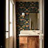 Aranjuez Damask wallpaper in Onyx by Coordonne — interior