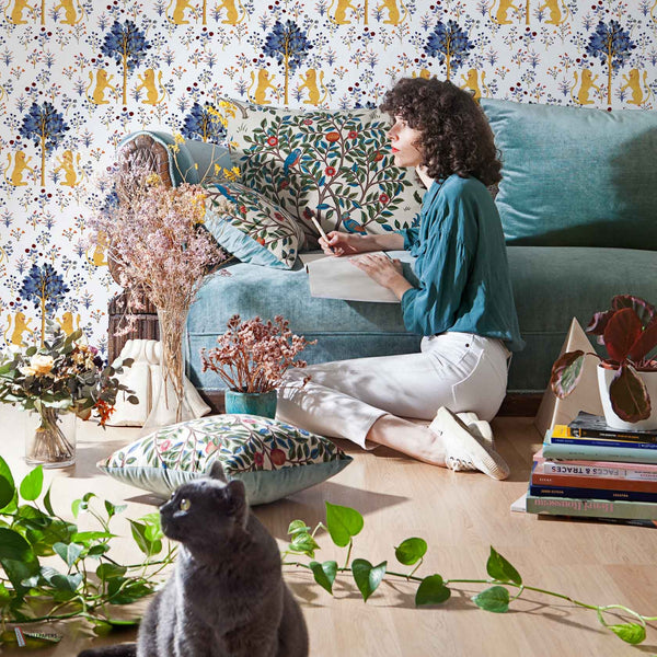 Brianda Fitz-James Stuart - Medieval Tapestry wallpaper in Pure White by Coordonne — interior