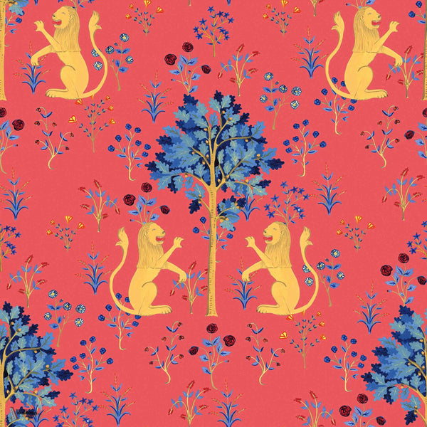 Brianda Fitz-James Stuart - Medieval Tapestry wallpaper in Deep Coral by Coordonne