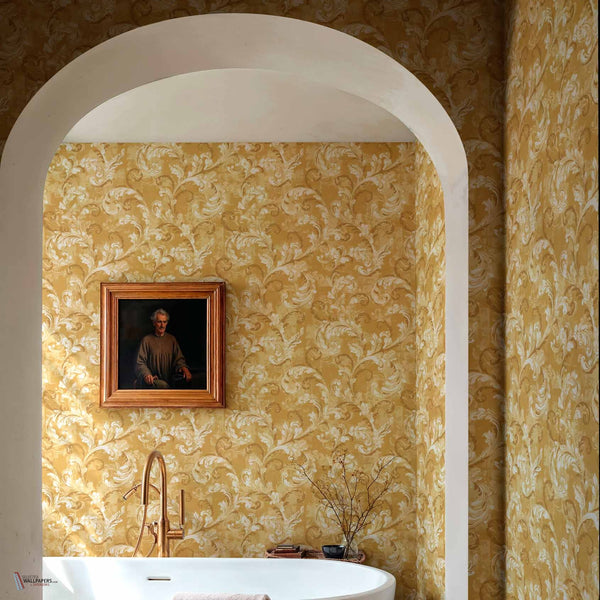 Byzantine Damask behang in Mustard van Coordonne — interieur