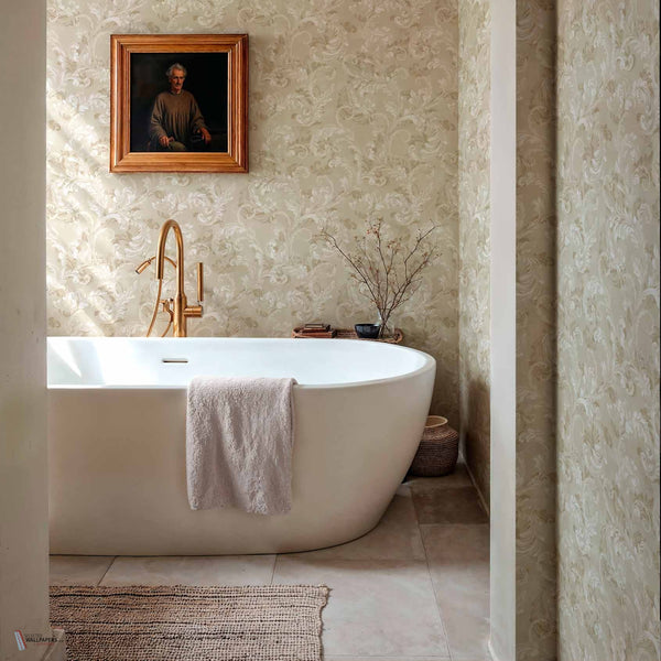 Byzantine Damask behang in Stone van Coordonne — interieur